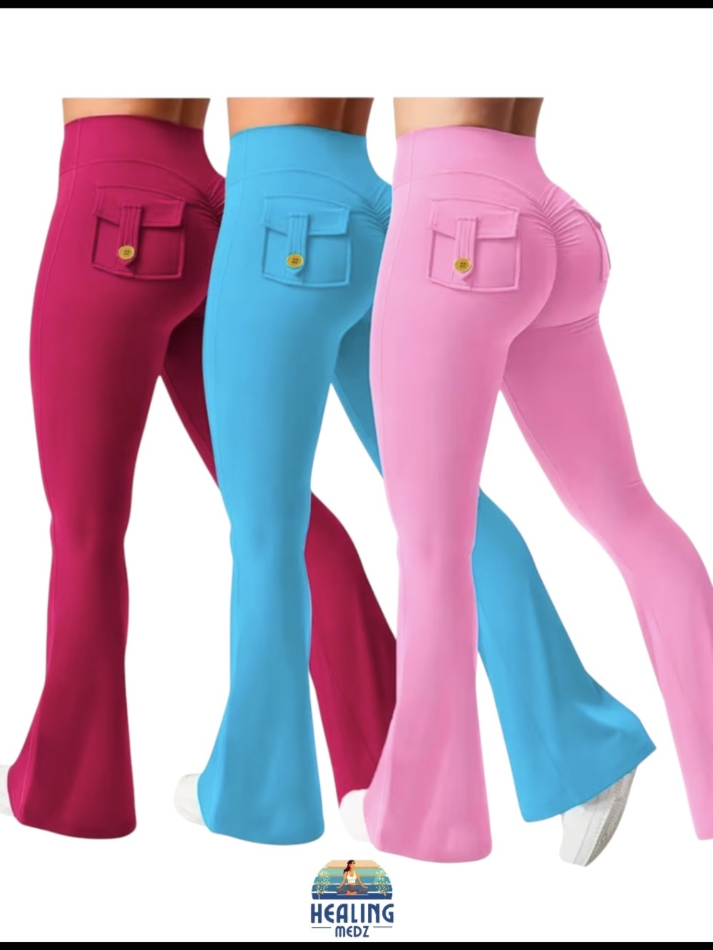 Women's Small Multicolor Autumn Comfy 3pcs Set Spandex Flare Pants